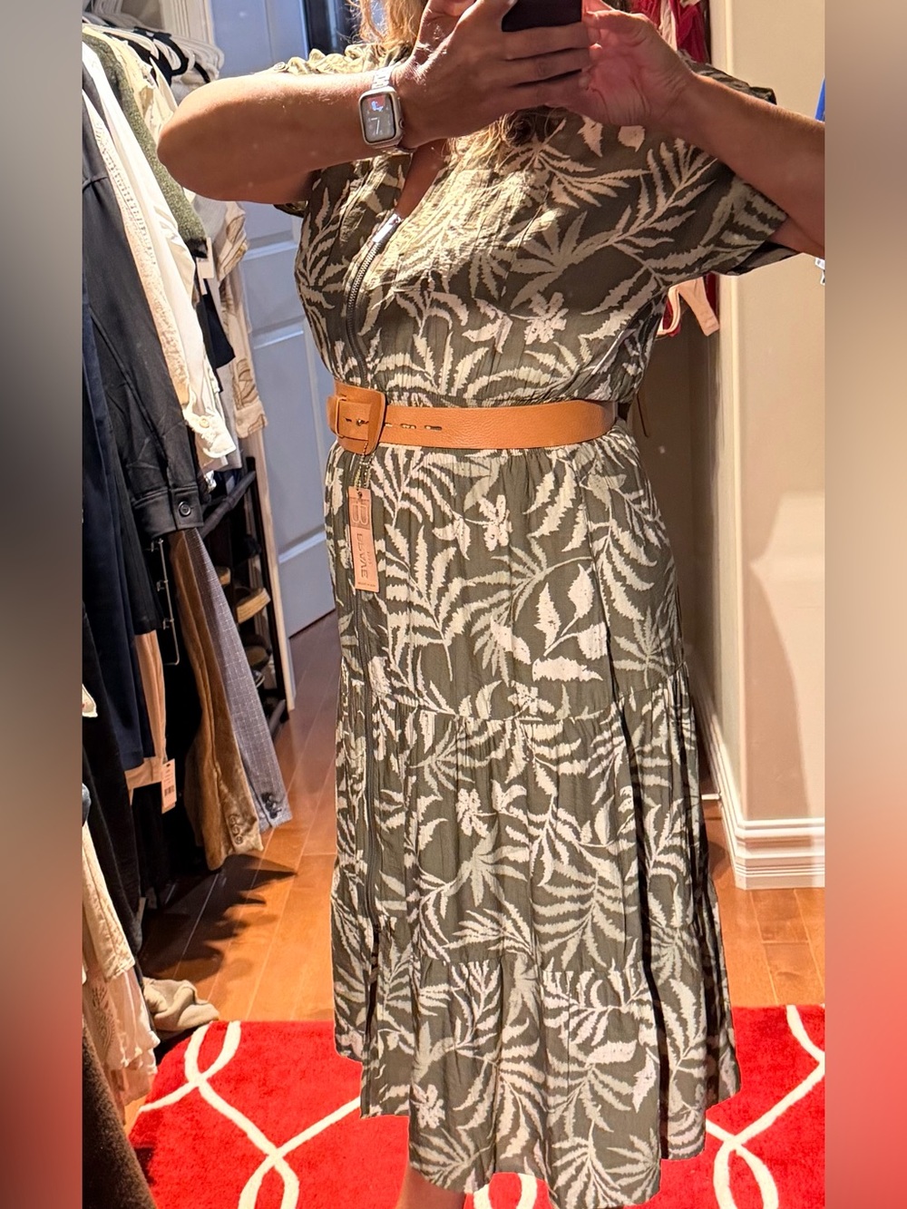 Oversized⭐️NWT APRICOT Olive/Khaki Botanical Print Dress PTP 20” Waist Up to 17”